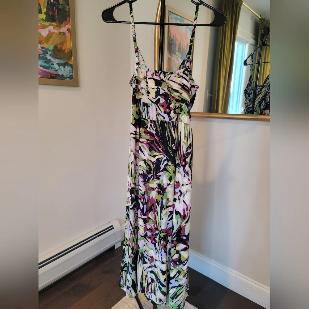 JENNIFER LOPEZ Abstract Print Dress Adjustable Strap (Green, Pink, White) Size M - Picture 4 of 8